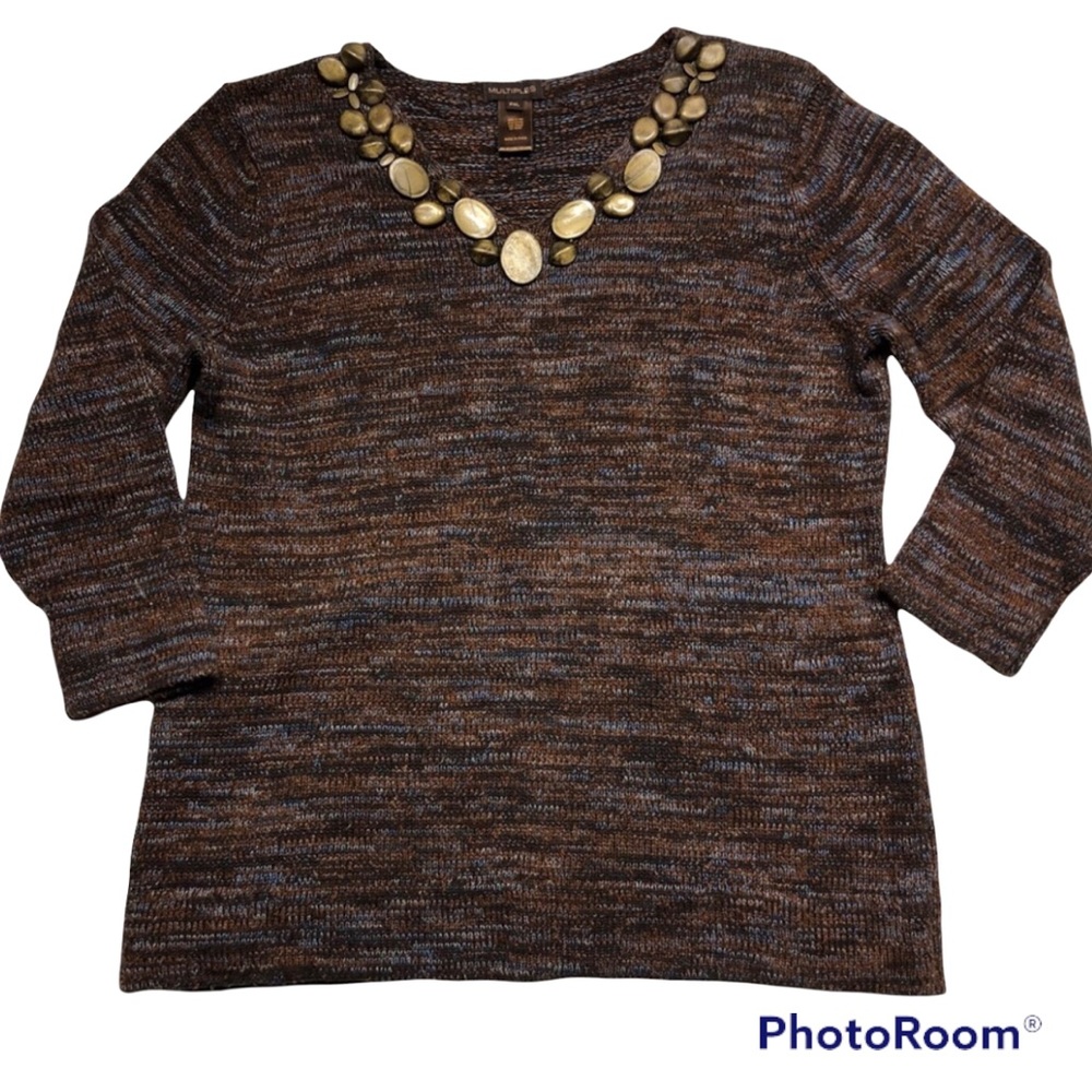 Multiples Brand Brown Sweater with Studded Neckline Petite size XL
